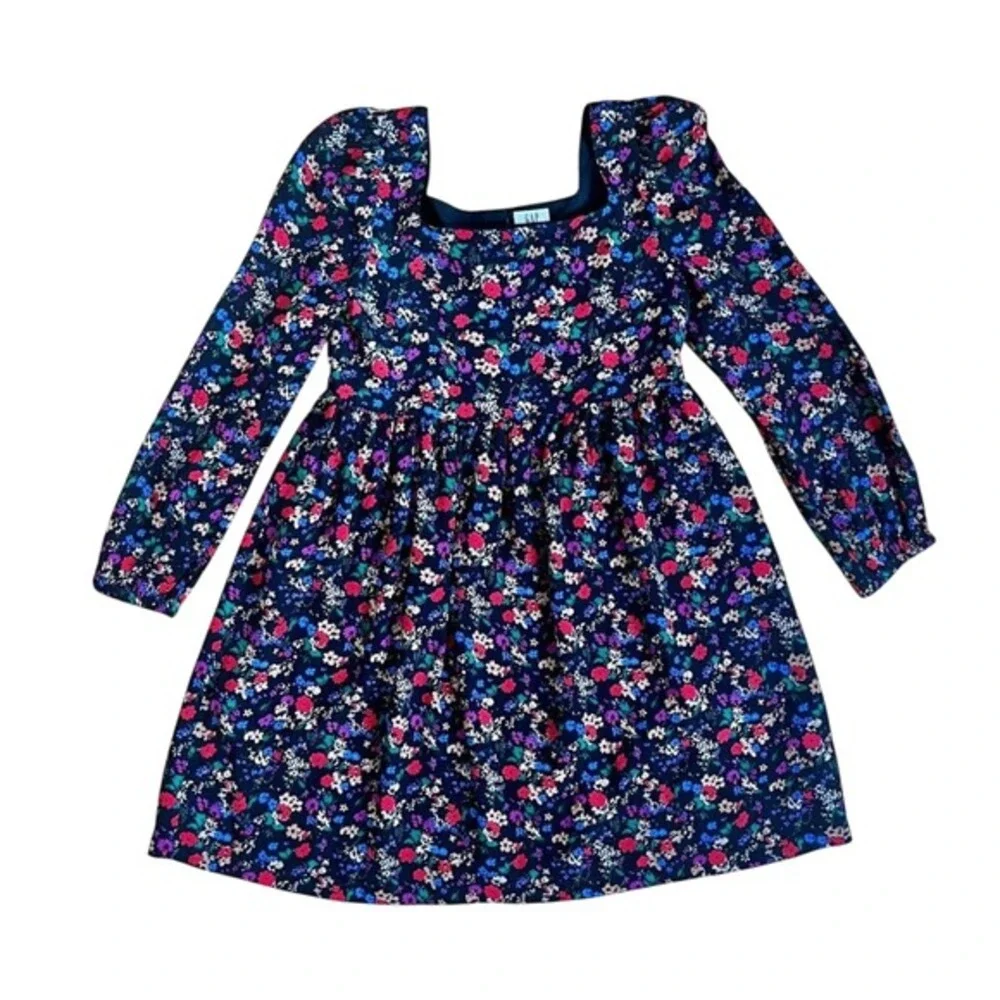 Gap‎ Kids Girls Black & Floral Square Neck Long Sleeve Dress Size L
